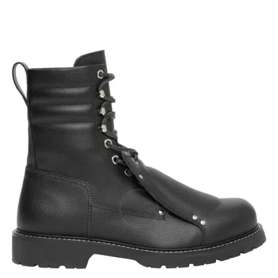 Burberry Lace Guard Detail Leather Ankle Boots In Black