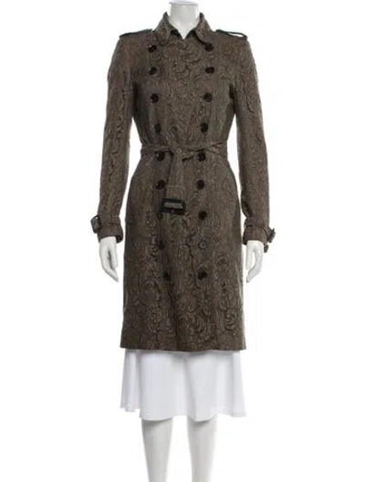 Pre-owned Burberry Lace Lace Pattern Trench Coat In Green