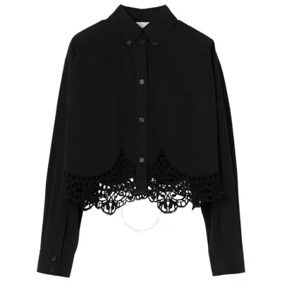 BURBERRY BURBERRY LACE LONG- SLEEVE WOVEN CROP SHIRT