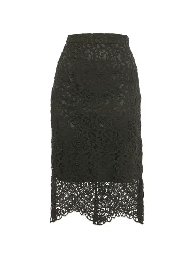 Pre-owned Burberry Lace Midi Pencil Skirt In Black