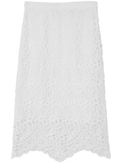 Burberry Lace Midi Skirt In White