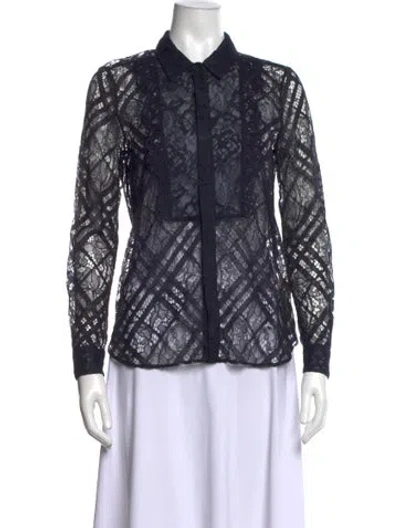 Pre-owned Burberry Lace Pattern Long Sleeve Blouse In Blue