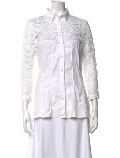 Pre-owned Burberry Lace Pattern Long Sleeve Blouse In White