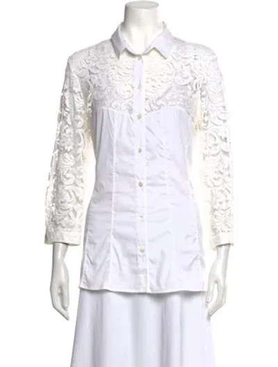 Pre-owned Burberry Lace Pattern Long Sleeve Blouse In White