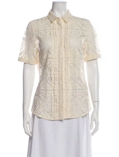 Pre-owned Burberry Lace Pattern Short Sleeve Blouse In Neutral