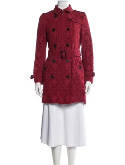 Pre-owned Burberry Lace Pattern Trench Coat In Red