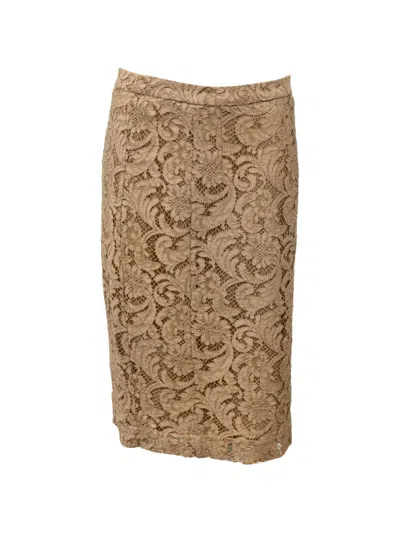 Pre-owned Burberry Lace Pencil Skirt In Brown