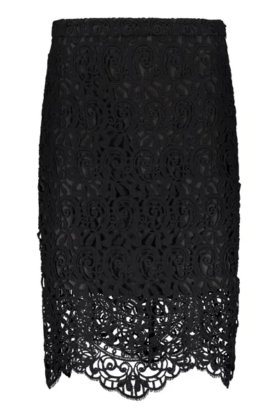 Burberry Macrame Lace Pencil Skirt In Black