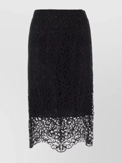 Burberry Macrame Lace Pencil Skirt In Black