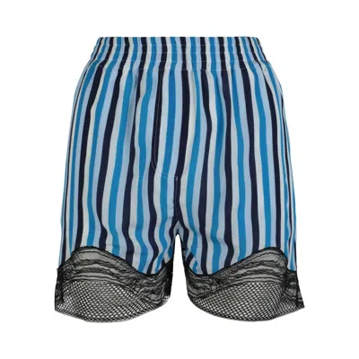 Pre-owned Burberry Lace Trim Stripe Silk Shorts 'blue' | Women's Size 10