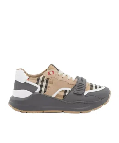 Burberry Lace-up Low-top Sneakers In Brown/grey