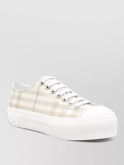 Burberry Cotton Lace-up Round-toe Sneakers With Embossed Heel Logo In Neutral