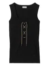 Burberry Ribbed Adjustable Drawstring Tank Top With Equestrian Knight Design In Black
