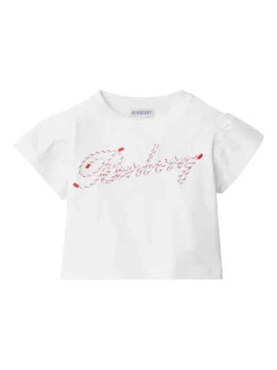 Burberry Babies' Laces Logo-embellished Cotton T-shirt In White