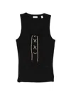 Burberry Ribbed Adjustable Drawstring Tank Top With Equestrian Knight Design In Black