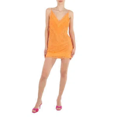 Pre-owned Burberry Ladies Amber Orange Fishnet And Lace Mini Dress