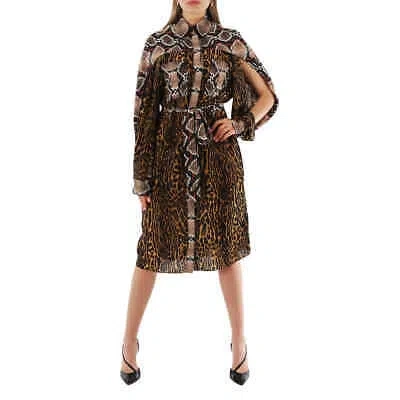 Pre-owned Burberry Ladies Animal Print Shirt-style Dress In Yellow