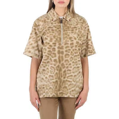 Pre-owned Burberry Ladies Animal Print Short-sleeve Cotton Oversized Shirt In Beige