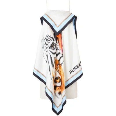 Burberry Ladies Animalia Print Silk Scarf Dress In Porcelain