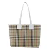 Burberry Vintage Check Pattern Tote Handbag For Women In Brown In White/beige
