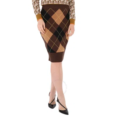 Burberry Ladies Argyle Intarsia Wool Cashmere Pencil Skirt In Beige