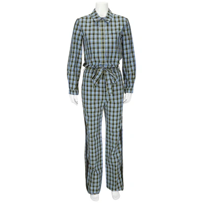 Burberry Ladies Azure Blue Lampton Check Tie Waist Jumpsuit