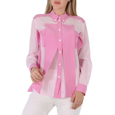 Burberry Ladies Beckierl Pale Candy Pink Panelled Silk Crepe-de-chine Shirt