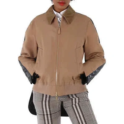 Pre-owned Burberry Ladies Biscuit Technical Wool Reconstructed Harrington Jacket In Check Description