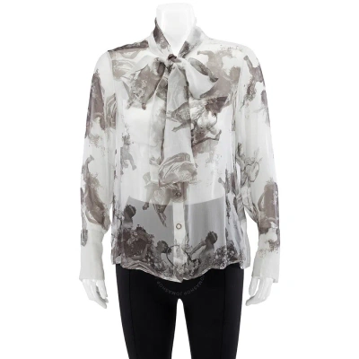 Burberry Ladies Black Amelie Angel Print Pussy-bow Blouse