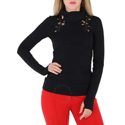 Burberry Ladies Black Belle Flowers Hoodie