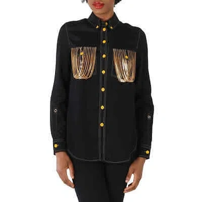 Pre-owned Burberry Ladies Black Chain Pocket Detail Shirt