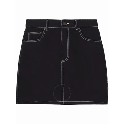 Burberry Ladies Black Contrast-stitch Raw-denim Skirt