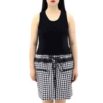 Burberry Ladies Black Convertible Mixed Media Gingham Dress