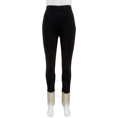 Burberry Ladies Black Crystal Fringe Detail Stretch Jersey Leggings