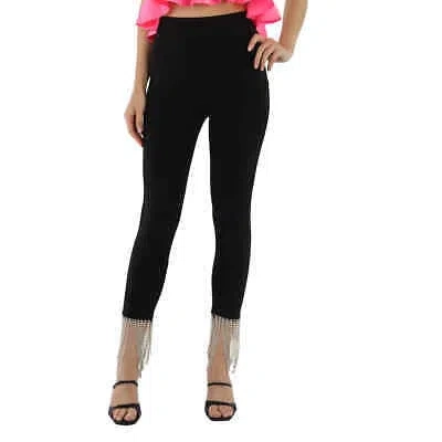Pre-owned Burberry Ladies Black Crystal Fringe Detail Stretch Jersey Leggings