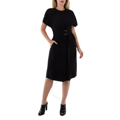 Burberry Ladies Black Eileen Satin Cape-sleeve Midi Dress