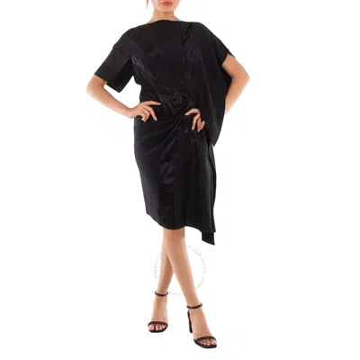 Burberry Ladies Black Flag Intarsia Asymmetrical Silk Dress