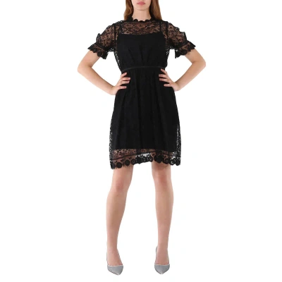 Pre-owned Burberry Ladies Black Floral Embroidered Tulle Lace Dress