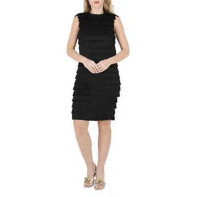 Pre-owned Burberry Ladies Black Fringe Detail Silk Sleeveless Midi Dress