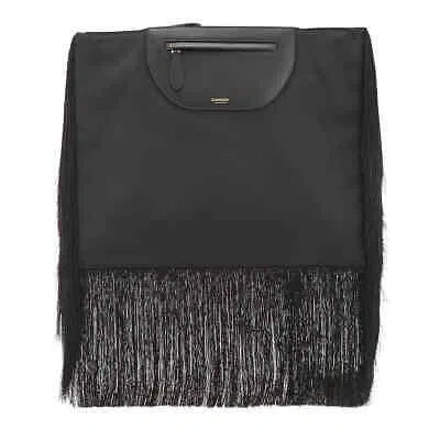 Pre-owned Burberry Ladies Black Fringe Leather Olympia Scarf Flat Clutch 8047203