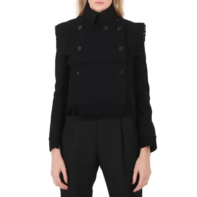 Pre-owned Burberry Ladies Black Fringed Cashmere Wool Blend Cropped Trench Jacket, Brand
