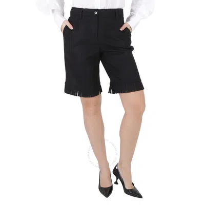 Burberry Ladies Black Fringed Hem Wool Shorts
