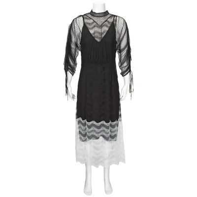 Burberry Ladies Black Geometric Lace Dress With Gathered-sleeves