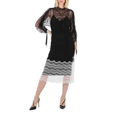 Pre-owned Burberry Ladies Black Geometric Lace Dress With Gathered-sleeves