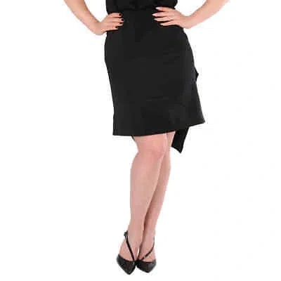 Pre-owned Burberry Ladies Black Intarsia Flag Satin Draped Skirt