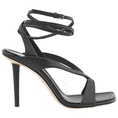 Burberry Ladies Black Lambskin Wraparound Stiletto-heel Sandals