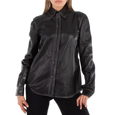 Burberry Ladies Black Leather Manzoni Button Down Shirt