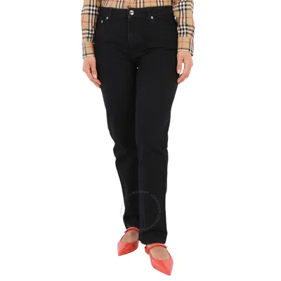 Burberry Ladies Black Logo-print Straight-leg Jeans
