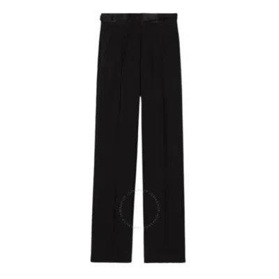 Burberry Ladies Black Lottie Asian Fit Silk Trimmed Wool Tailored Trousers