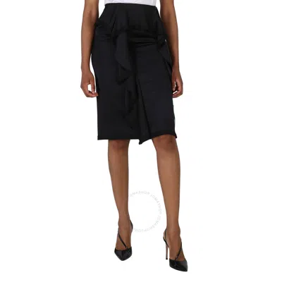 Burberry Ladies Black Martia Ruffle Trim Silk Skirt